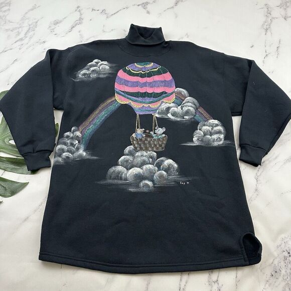 ProSpirit Womens Vintage 90s Hand Painted Sweatshirt Size Xl Black Rainbow - Picture 1 of 11